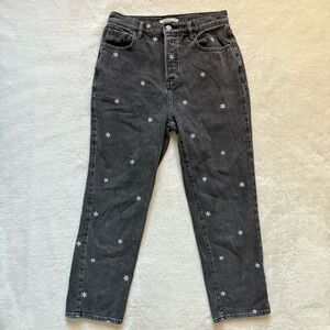 PacSun Floral Daises Black Wash Denim High Rise Straight Womens Size 27